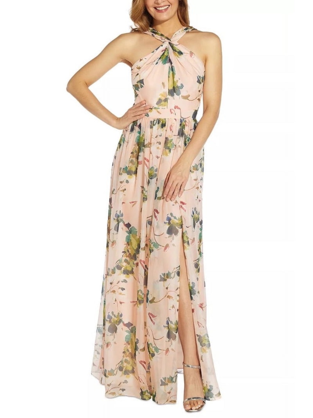$340 Adrianna Pappel Floral Dreamy Chiffon Maxi Dress Size 12-14 Women’s